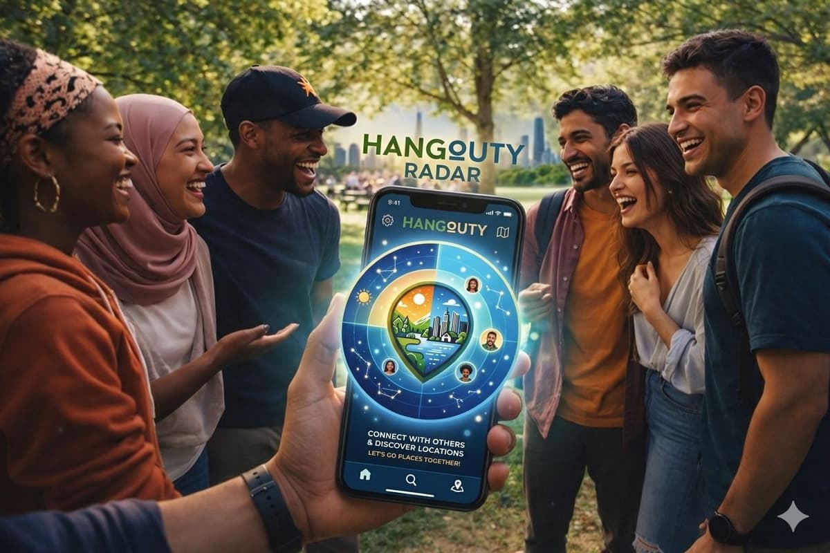 Hangouty Radar on a phone — connect with others and discover locations outdoors